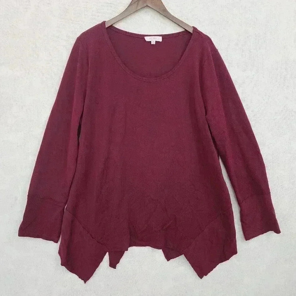 Umgee Women's XXL Sweater Scoop neck Asymmetrical Burgundy 546C - Picture 1 of 7